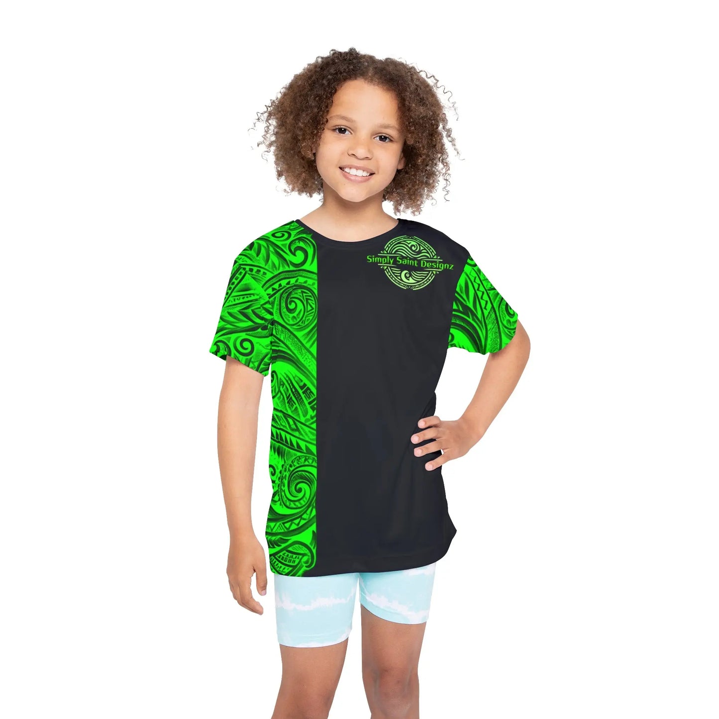 Youth Green Polynesian Style T-Shirt by Simply Saint Designz - Tribal Elegance Collection" - Simply Saint Designz