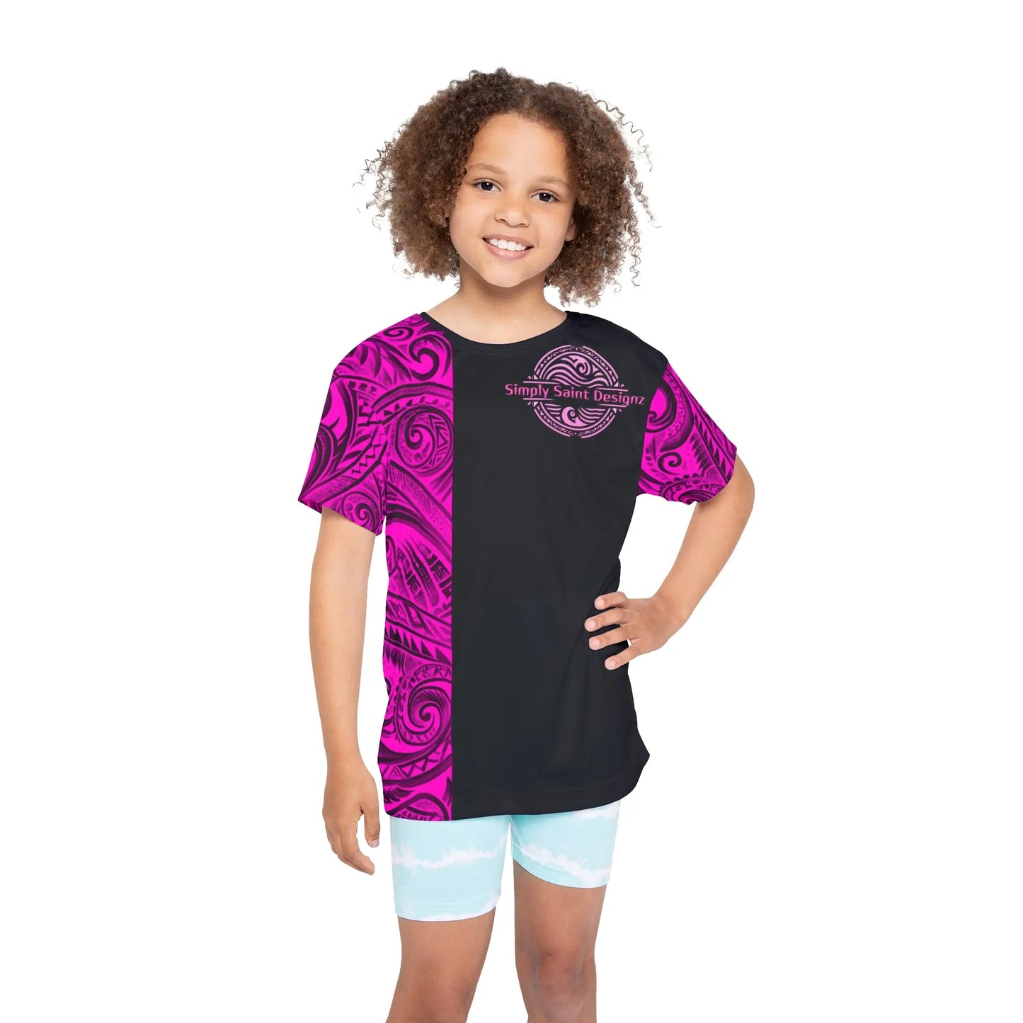 Pink Polynesian Style T-Shirt by Simply Saint Designz - Tribal Elegance Collection" - Simply Saint Designz