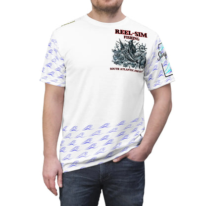 Reel Sim S.O.A Fish Reapers Unisex Cut & Sew Tee (AOP) (blue Wave) - Simply Saint Designz