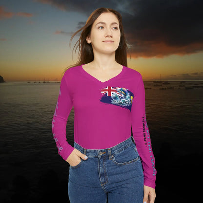 Fishing Chic: Women's V-Neck Long Sleeve Shirt Pink - Simply Saint Designz