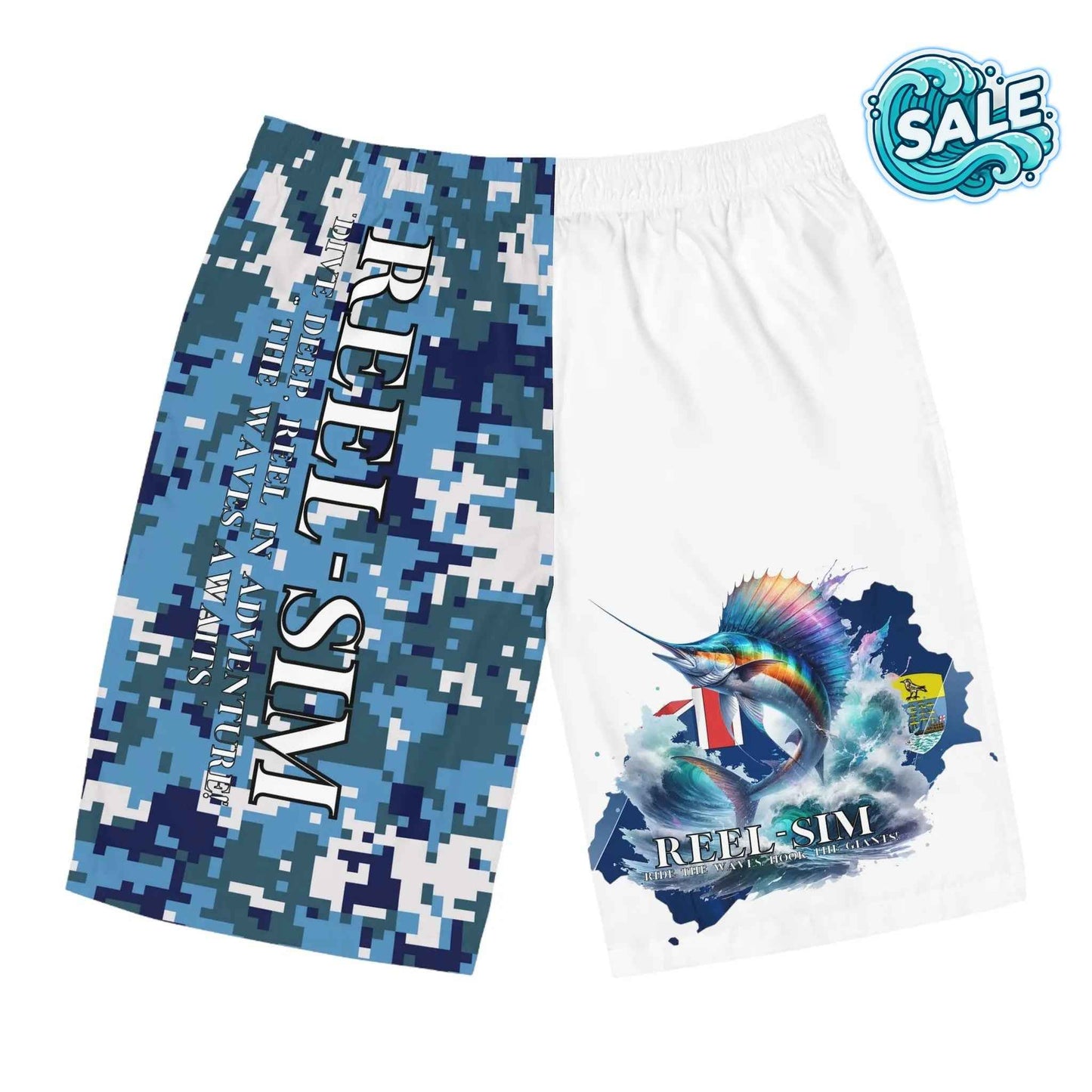 Reel Sim Men's Board Shorts (Blue Camo)