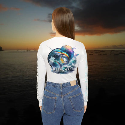Fishing Chic: Women's V-Neck Long Sleeve Shirt (White) - Simply Saint Designz
