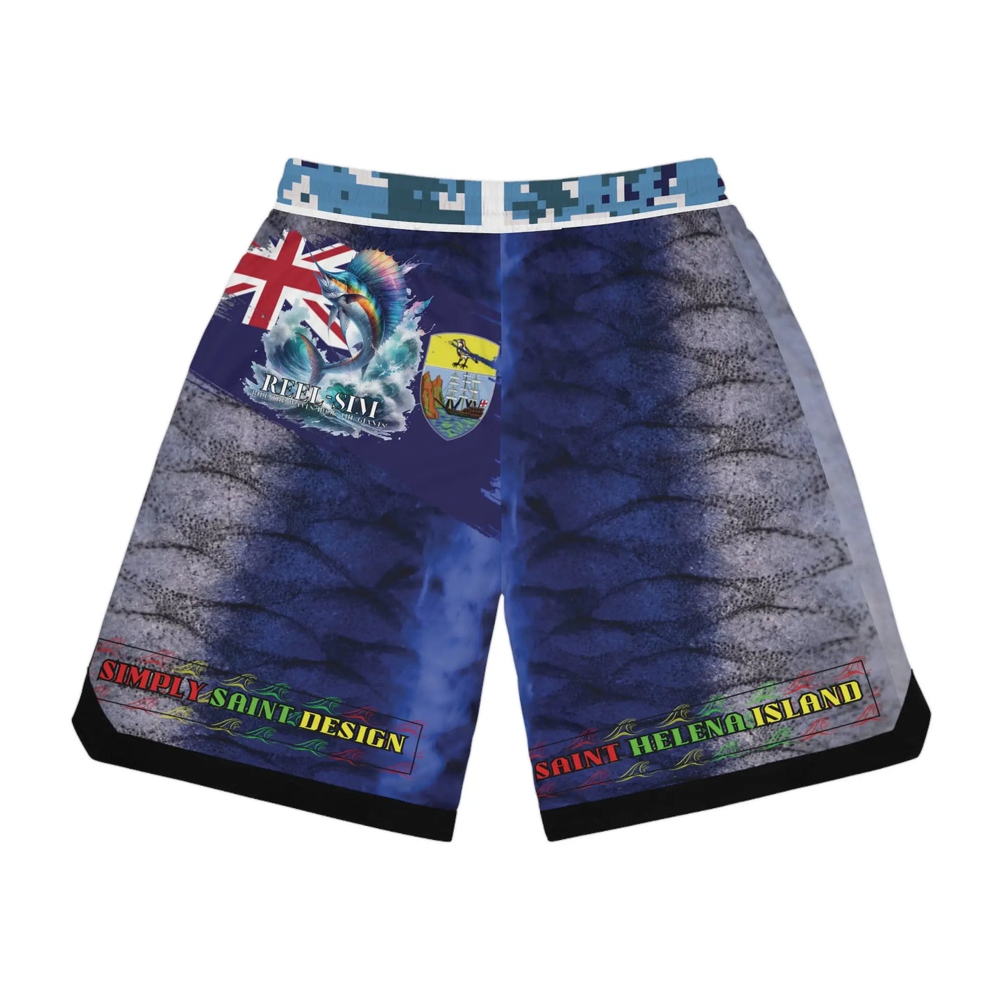reel sim st helena island Basketball Rib Shorts (AOP) - Simply Saint Designz