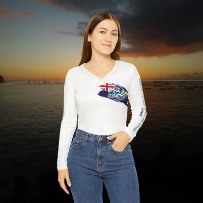 Fishing Chic: Women's V-Neck Long Sleeve Shirt (White) - Simply Saint Designz