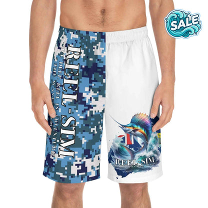 Reel Sim Men's Board Shorts (Blue Camo)