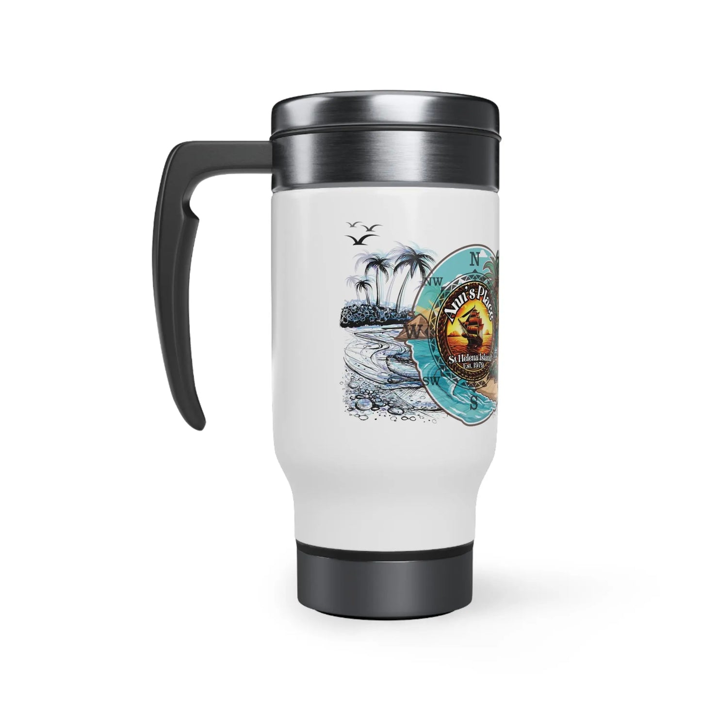 Stainless Steel Travel Mug with Handle, 14oz - Simply Saint Designz