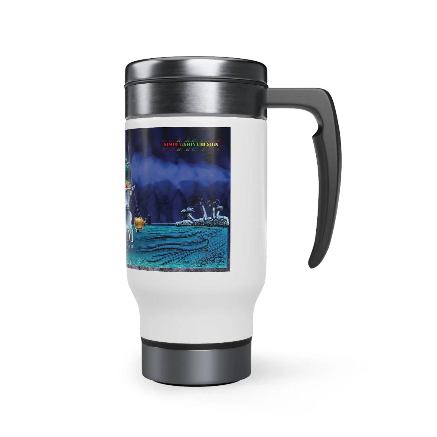 Reel SIm Stainless Steel Travel Mug with Handle, 14oz - Simply Saint Designz
