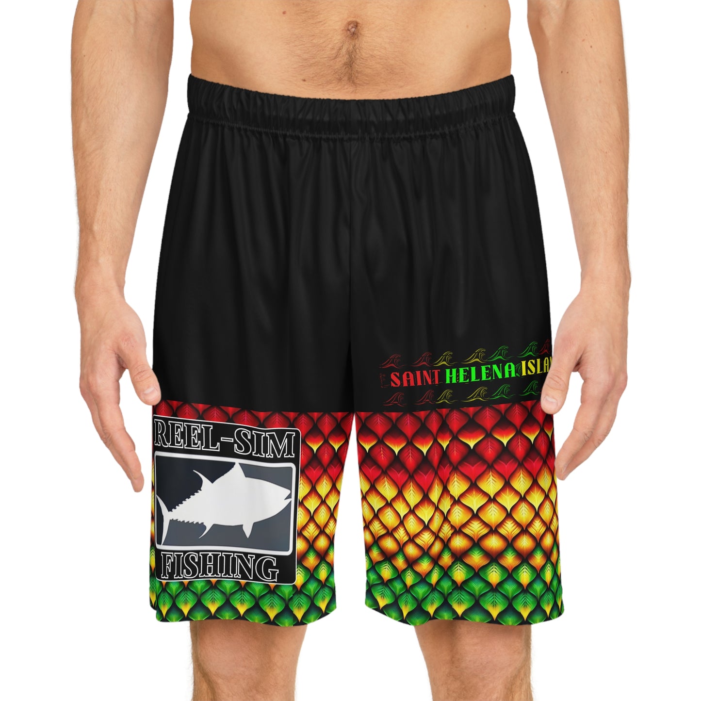 Reel Sim Shorts (AOP) Rasta Scales – product image 3