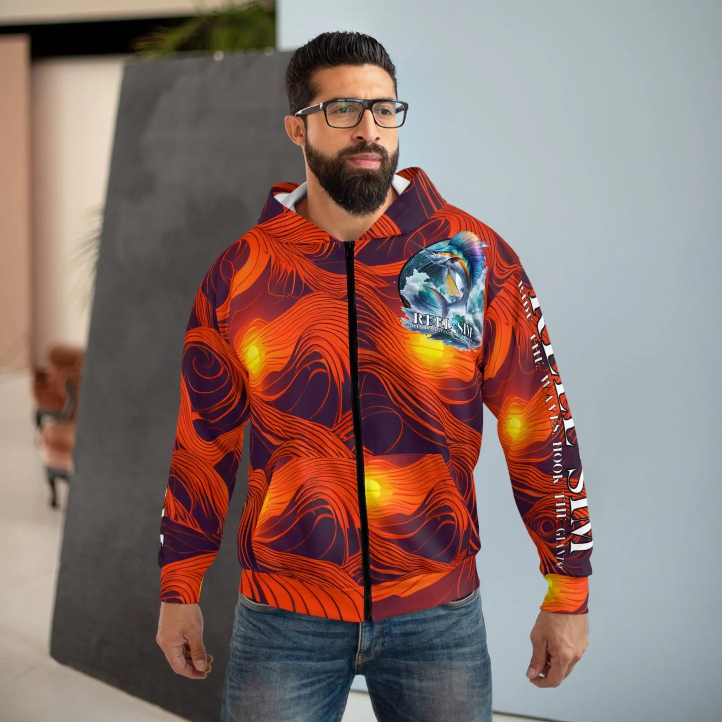 Reel Sim Unisex Zip Hoodie (Sunset Wave) - Simply Saint Designz