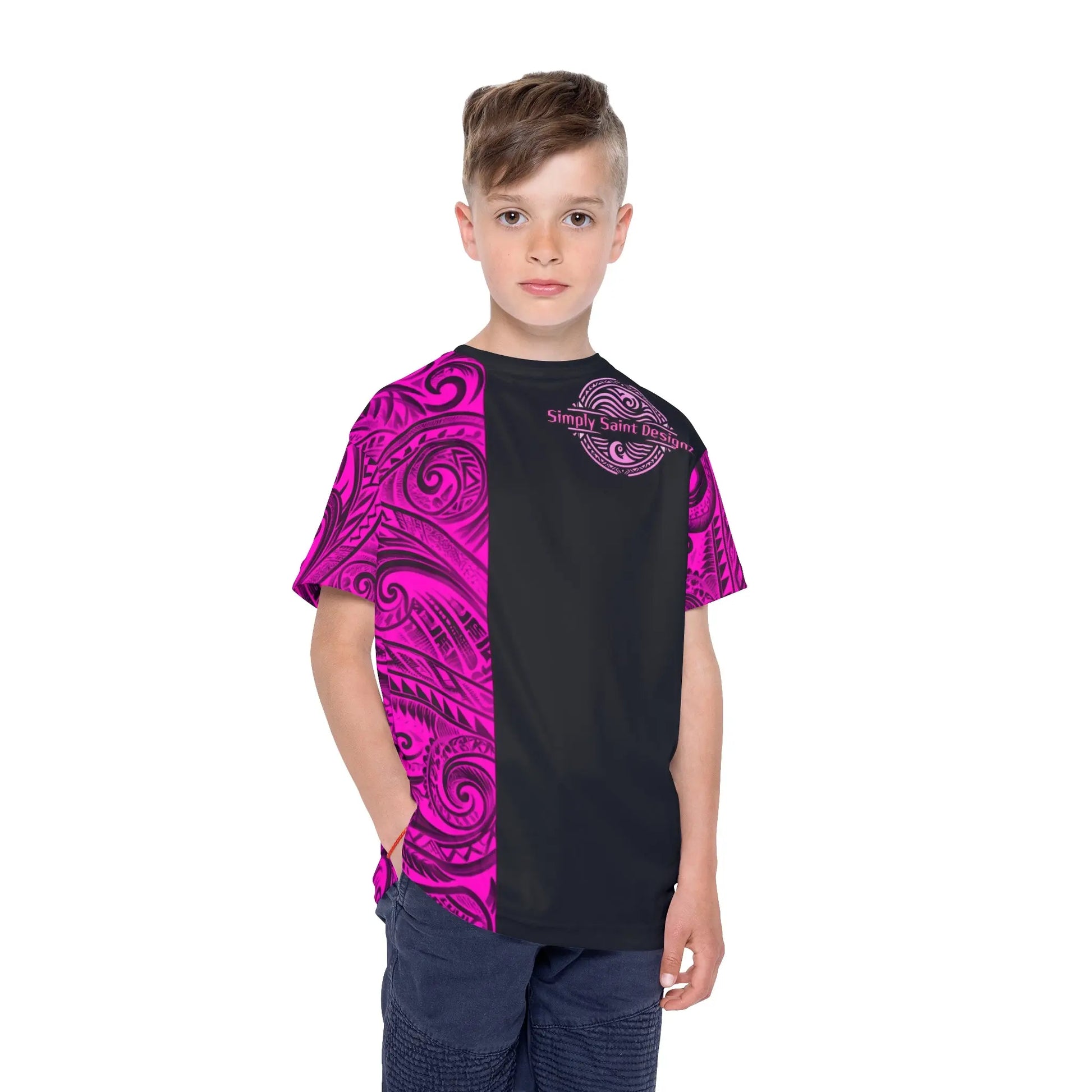 Pink Polynesian Style T-Shirt by Simply Saint Designz - Tribal Elegance Collection" - Simply Saint Designz