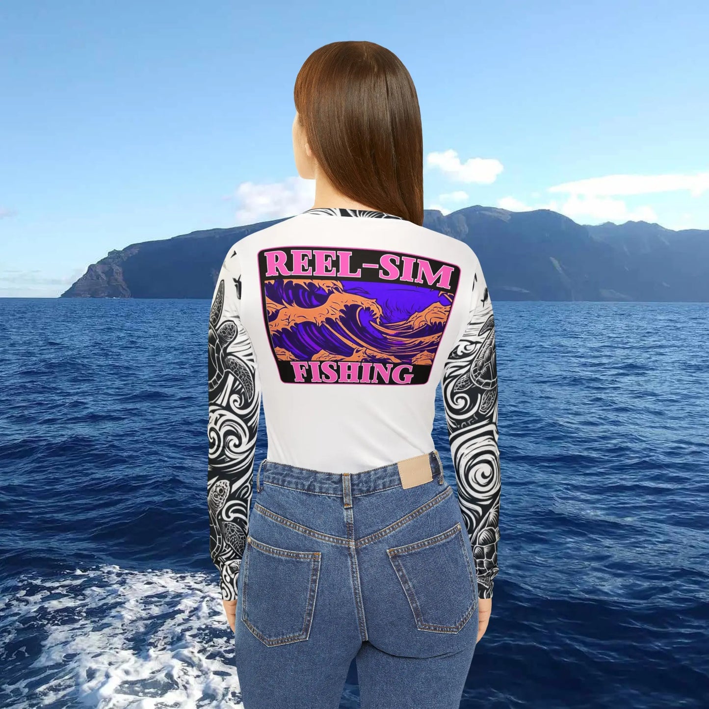 Reel Sim Tribal Turtle Women's Long Sleeve V-neck Shirt (AOP) - Simply Saint Designz