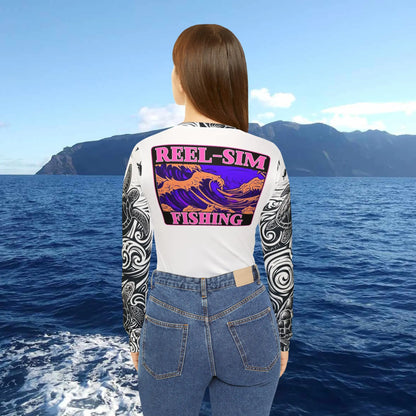 Reel Sim Tribal Turtle Women's Long Sleeve V-neck Shirt (AOP) - Simply Saint Designz
