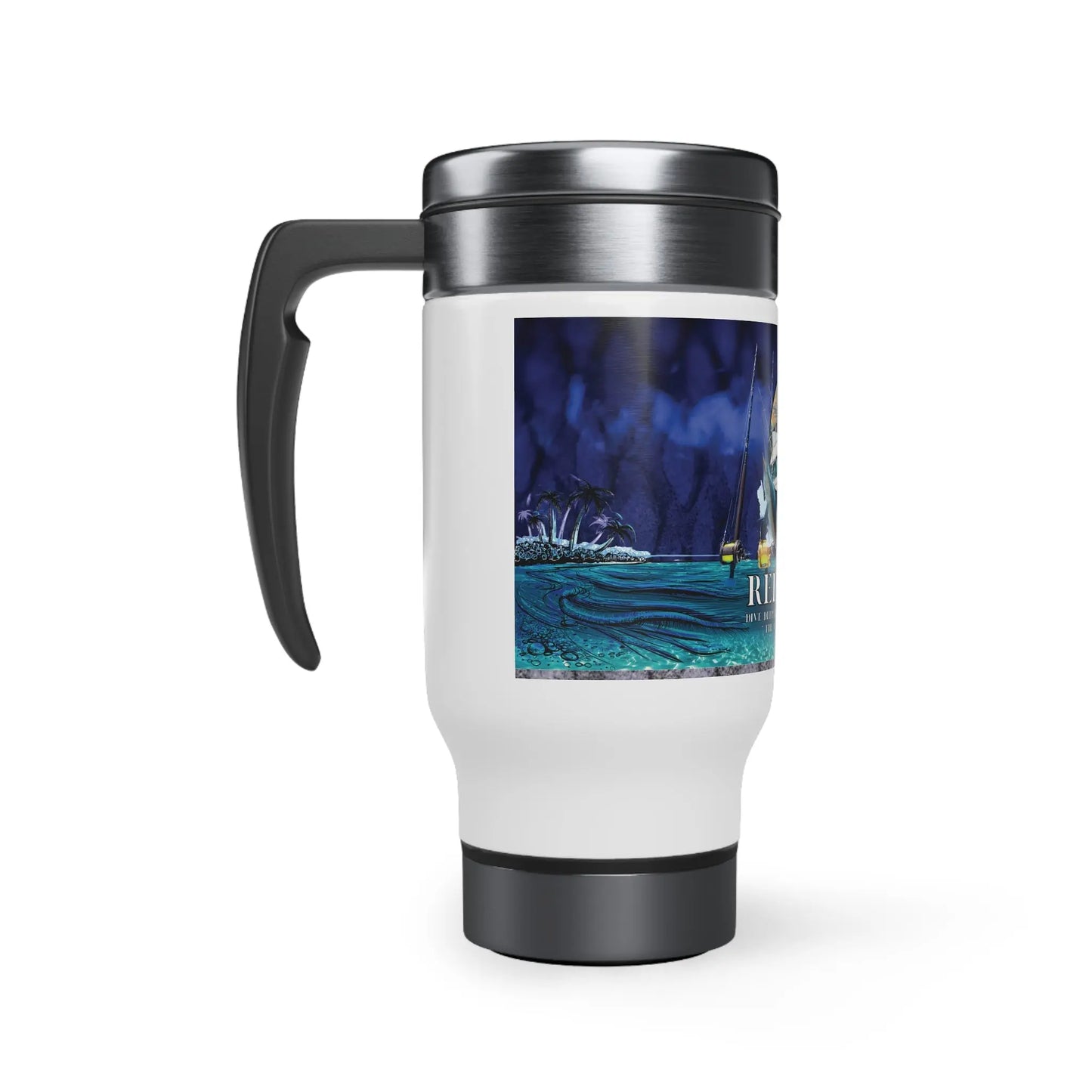 Reel SIm Stainless Steel Travel Mug with Handle, 14oz - Simply Saint Designz