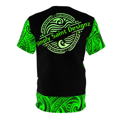 Green Polynesian Style T-Shirt by Simply Saint Designz - Tribal Elegance Collection" - Simply Saint Designz