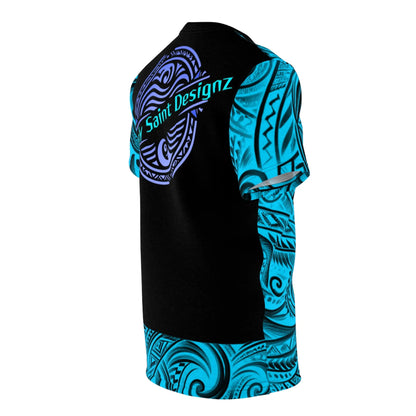 "Blue Polynesian Style T-Shirt by Simply Saint Designz - Tribal Elegance Collection" - Simply Saint Designz