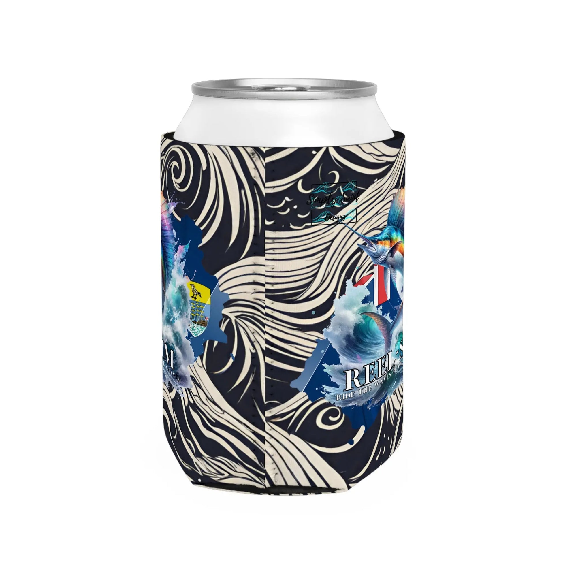 Reel Sim Can Cooler Sleeve (Black Wave) - Simply Saint Designz